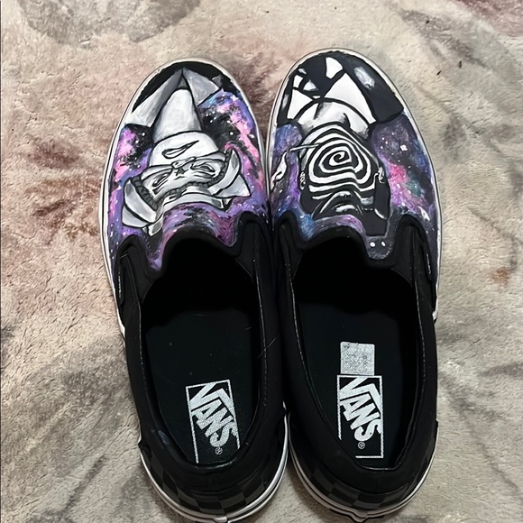 “ The Twilight Zone “Vans Black and Purple Artistic Slip-Ons. Hand painted. - Picture 2 of 7